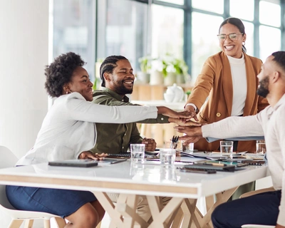 Team, stack and hands for collaboration, teamwork and partnership for business deal, planning and achievement. Group hand, staff and coworkers with support, solidarity and employees with motivation